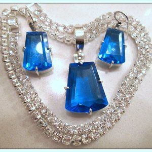 london blue topaz ladies unique necklace earring set zirconia chain 925 silver